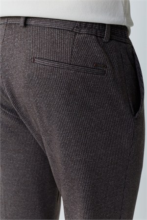 Morven Erkek KAHVE Örme Trend Çizgili Slim Fit Pantolon
