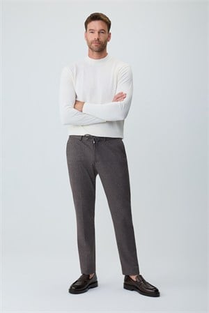 Morven Erkek KAHVE Örme Trend Çizgili Slim Fit Pantolon