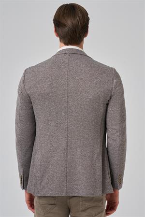 Morven Erkek KAHVE Örme Trend Desenli Slim Fit Mono Yaka Ceket