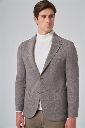 Morven Erkek KAHVE Örme Trend Desenli Slim Fit Mono Yaka Ceket