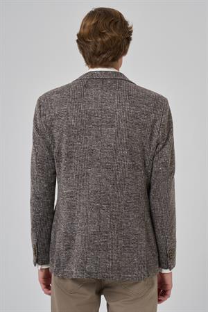 Morven Erkek KAHVE Örme Trend Ekoseli Slim Fit Mono Yaka Ceket