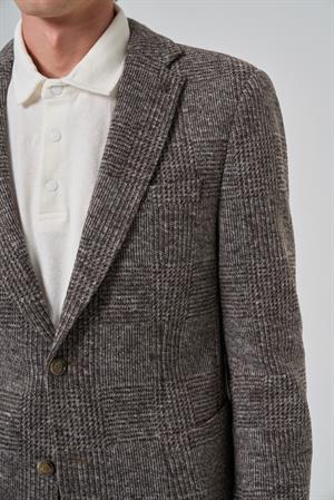 Morven Erkek KAHVE Örme Trend Ekoseli Slim Fit Mono Yaka Ceket