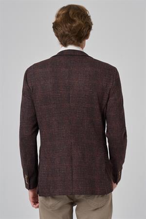 Morven Erkek KAHVE Örme Trend Kareli Slim Fit Mono Yaka Ceket