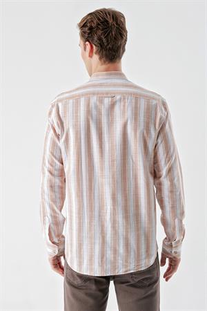 Morven Erkek KAHVE Pamuk Flam Panolu Desen Slim Fit Gömlek