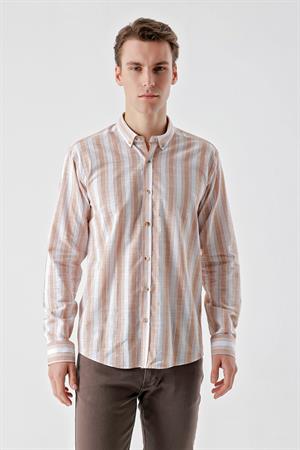 Morven Erkek KAHVE Pamuk Flam Panolu Desen Slim Fit Gömlek