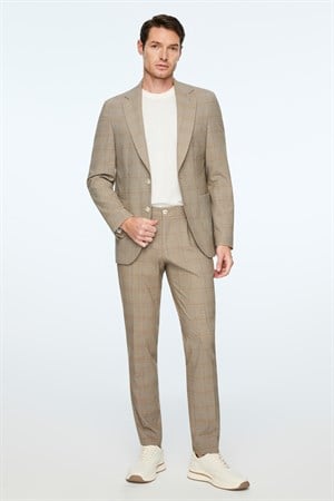 Morven Erkek KAHVE Poliviskon Trend Ekoseli Slim Fit Mono Yaka Ceket