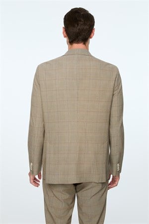 Morven Erkek KAHVE Poliviskon Trend Ekoseli Slim Fit Mono Yaka Ceket