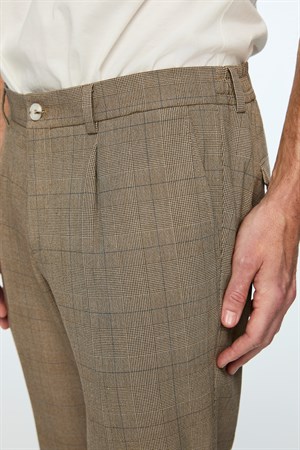 Morven Erkek KAHVE Poliviskon Trend Ekoseli Slim Fit Pantolon