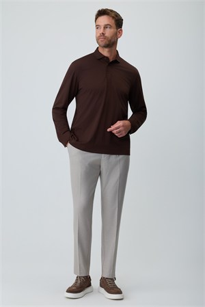 Morven Erkek KAHVE Polo Yaka Rayon Sweatshirt