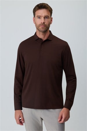 Morven Erkek KAHVE Polo Yaka Rayon Sweatshirt
