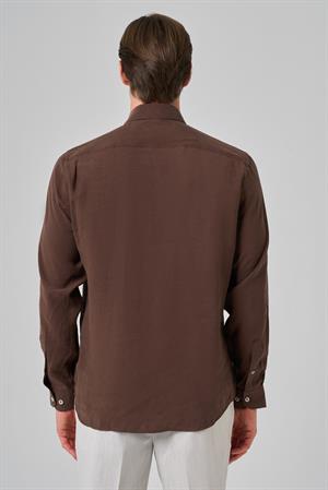 Morven Erkek KAHVE Dynamic Fit Düğmeli Yaka Modal Gömlek