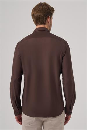 Morven Erkek KAHVE Trend Düz Slim Fit Tam İtalyan Yaka Gömlek