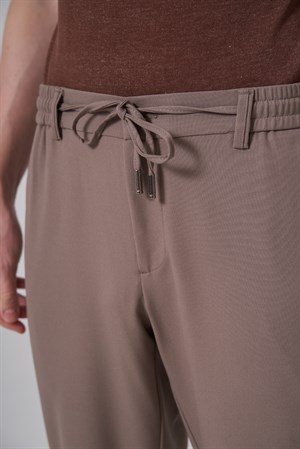 Morven Erkek KAHVE Trend Düz Slim Fit Lastikli İpli Pantolon