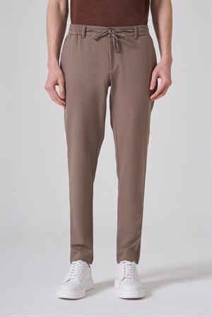 Morven Erkek KAHVE Trend Düz Slim Fit Lastikli İpli Pantolon