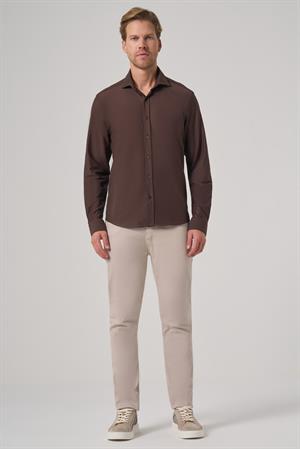 Morven Erkek KAHVE Trend Düz Slim Fit Tam İtalyan Yaka Gömlek