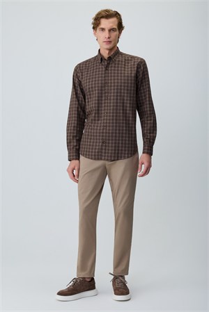 Morven Erkek KAHVE Trend Ekoseli Dynamic Fit Gömlek