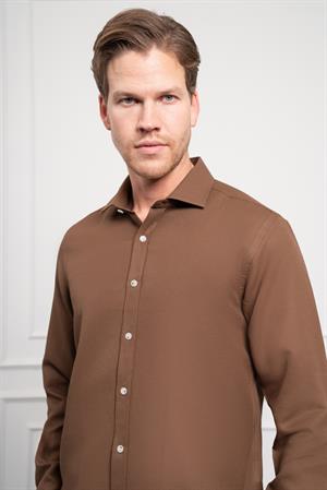 Morven Erkek KAHVE Trend İtalyan Yaka  Slim Fit Dar Kesim Gömlek