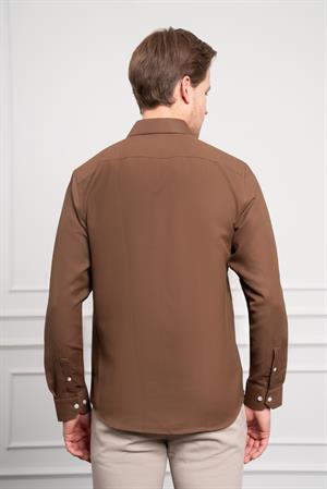 Morven Erkek KAHVE Trend İtalyan Yaka  Slim Fit Dar Kesim Gömlek