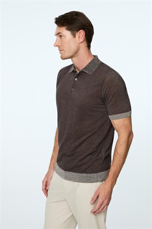 Morven Erkek KAHVE Trend Polo Yaka Tencel Triko T-Shirt