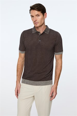 Morven Erkek KAHVE Trend Polo Yaka Tencel Triko T-Shirt