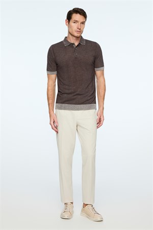 Morven Erkek KAHVE Trend Polo Yaka Tencel Triko T-Shirt