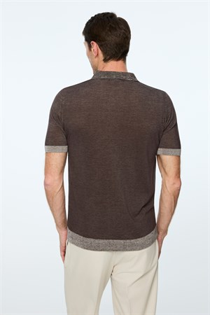 Morven Erkek KAHVE Trend Polo Yaka Tencel Triko T-Shirt
