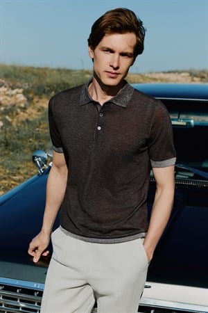 Morven Erkek KAHVE Trend Polo Yaka Tencel Triko T-Shirt