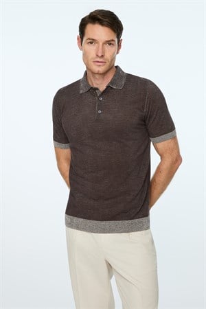 Morven Erkek KAHVE Trend Polo Yaka Tencel Triko T-Shirt