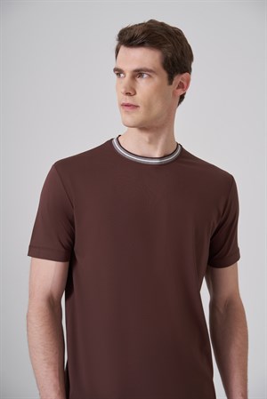 Morven Erkek KAHVE Trend Rayon Bisiklet Yaka Dinamik Fit Tshirt