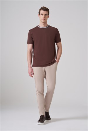 Morven Erkek KAHVE Trend Rayon Bisiklet Yaka Dinamik Fit Tshirt