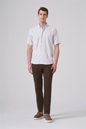 Morven Erkek KAHVE Trend Regular Fit Düğmeli Yaka Kısa Kol Gömlek