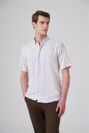 Morven Erkek KAHVE Trend Regular Fit Düğmeli Yaka Kısa Kol Gömlek