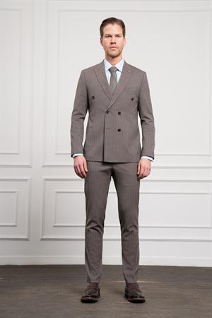 Morven Erkek KAHVE Trend Slim Fit Sivri Yaka Kruvaze Takım Elbise