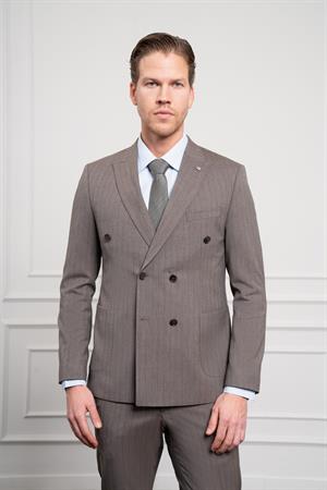 Morven Erkek KAHVE Trend Slim Fit Sivri Yaka Kruvaze Takım Elbise