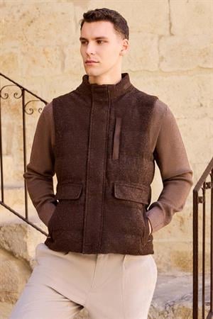 Morven Erkek KAHVE Trend Yünlü Dinamik Fit Şişme Yelek