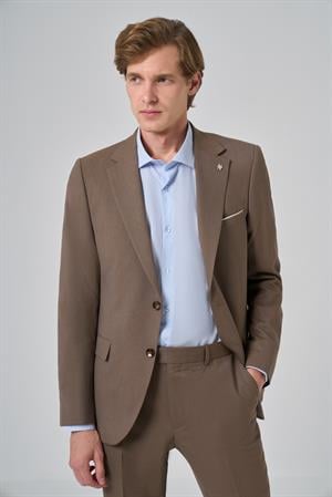 Morven Erkek KAHVE Yünlü Slim Fit Mono Yaka Takım Elbise