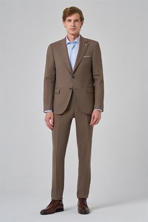 Morven Erkek KAHVE Yünlü Slim Fit Mono Yaka Takım Elbise
