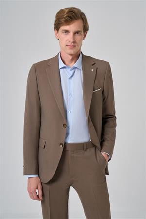 Morven Erkek KAHVE Yünlü Slim Fit Mono Yaka Takım Elbise