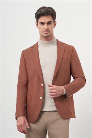 Morven Erkek Kiremit Dokuma Slim Fit Mono Yaka Ceket