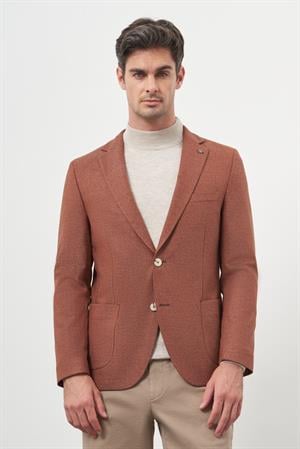 Morven Erkek Kiremit Dokuma Slim Fit Mono Yaka Ceket