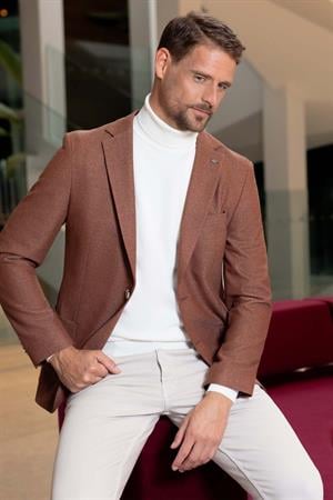 Morven Erkek Kiremit Dokuma Slim Fit Mono Yaka Ceket