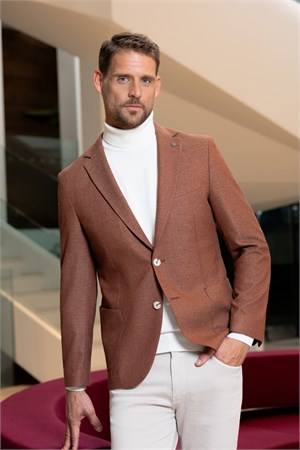 Morven Erkek Kiremit Dokuma Slim Fit Mono Yaka Ceket