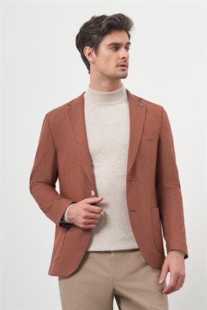 Morven Erkek Kiremit Dokuma Slim Fit Mono Yaka Ceket