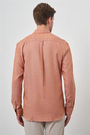 Morven Erkek Kiremit Keten Dynamic Fit Düğmeli Yaka Gömlek