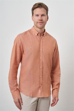 Morven Erkek Kiremit Keten Dynamic Fit Düğmeli Yaka Gömlek