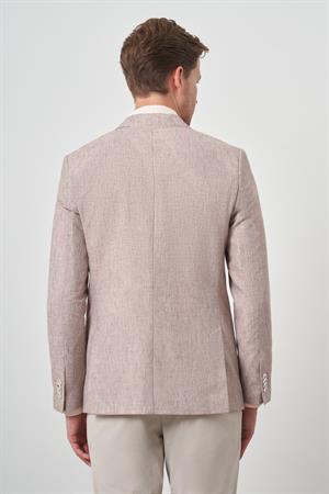 Morven Erkek Kiremit Keten Kruvaze Desenli Slim Fit Sivri Yaka Ceket