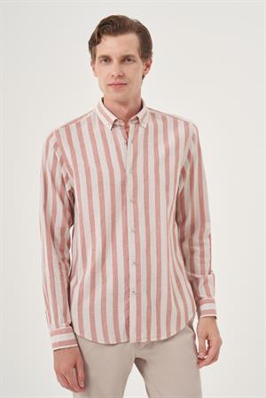 Morven Erkek Kiremit Pamuk Trend Dynamic Fit Düğmeli Yaka Gömlek