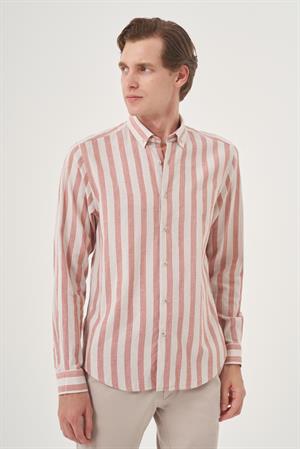 Morven Erkek Kiremit Pamuk Trend Dynamic Fit Düğmeli Yaka Gömlek