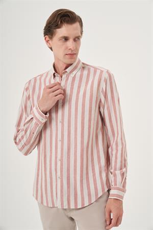 Morven Erkek Kiremit Pamuk Trend Dynamic Fit Düğmeli Yaka Gömlek