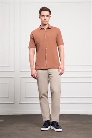 Morven Erkek Kiremit Trend Apaçi Yaka Dynamic Fit Kısa Kollu Gömlek
